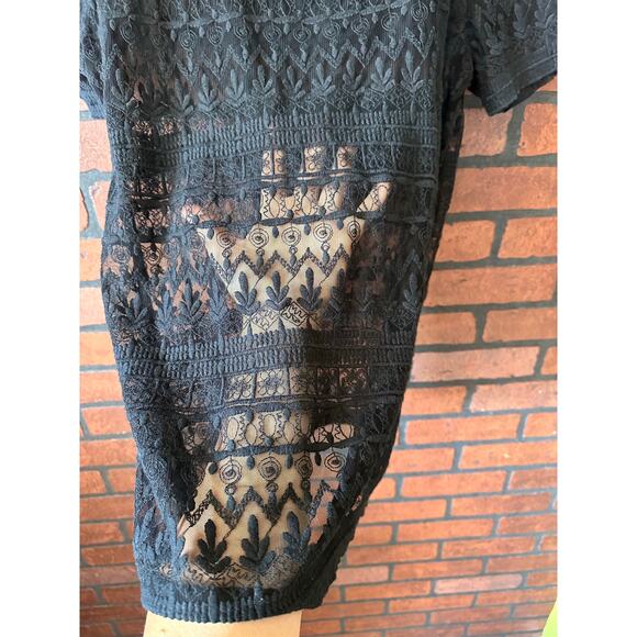 Zara Basic Black Lace Beaded Sheer Top - Size Large Whimsy Goth Mesh - Picture 3 of 13
